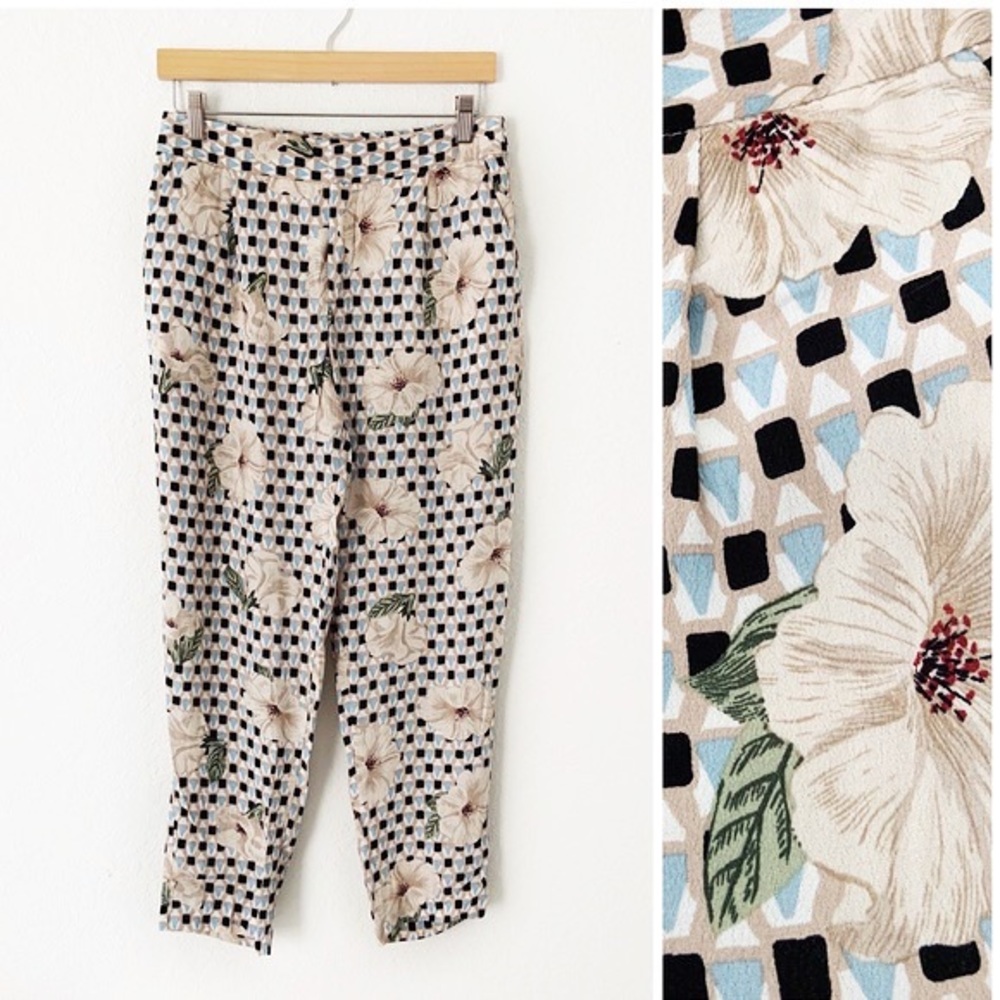 ZARA Basic Floral Geometric Ankle Length Regular Fit Tapered Relaxed Pants Small
